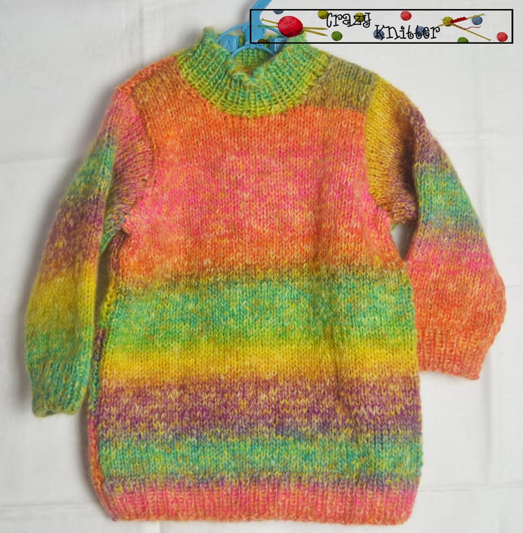 Hand Knitted Kid Sweater Multicoloured Wool Mohair 3-4 years