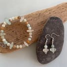 Sea glass and amazonite beaded bracelet and earrings