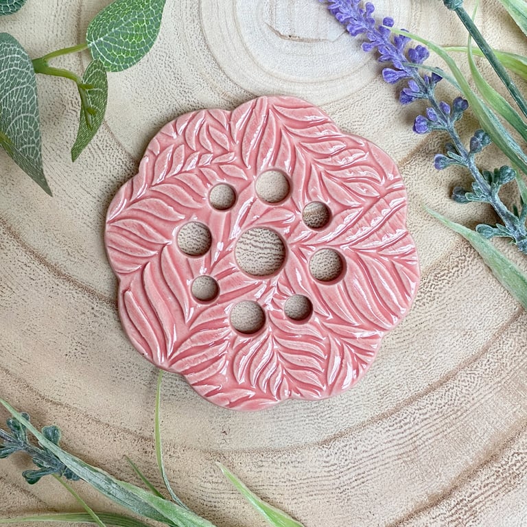 Pink Embossed Ceramic Flower Arranging Frog (9 hole)