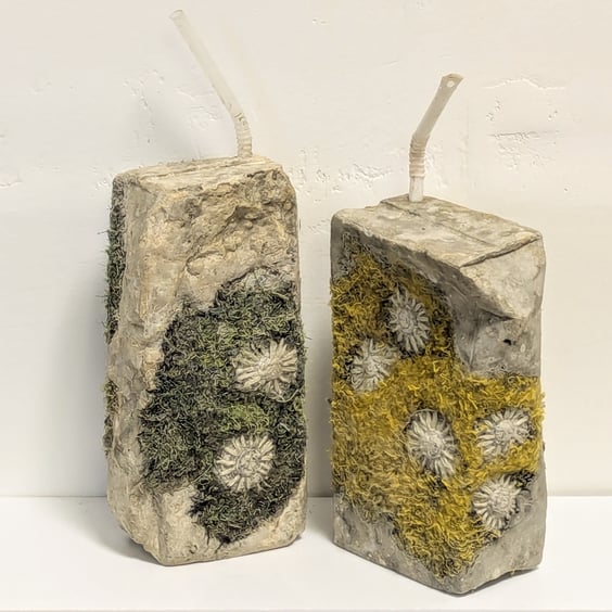 Beached Juice Box - sculptures from recycled materials 