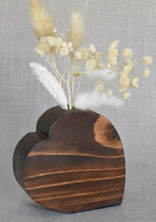 Heart Shaped Wood Vase with Dried Flowers