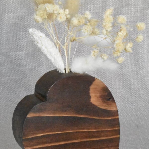 Heart Shaped Wood Vase with Dried Flowers