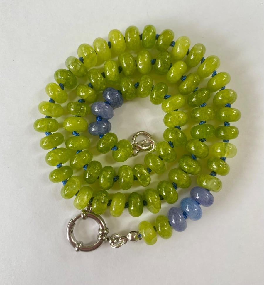 Green agate with aquamarine beaded necklac