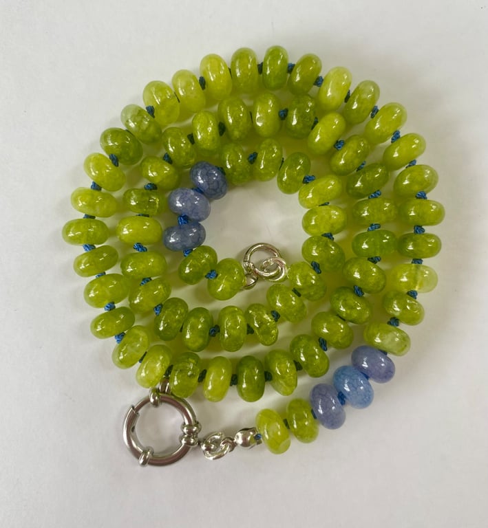 Green agate with aquamarine beaded necklac