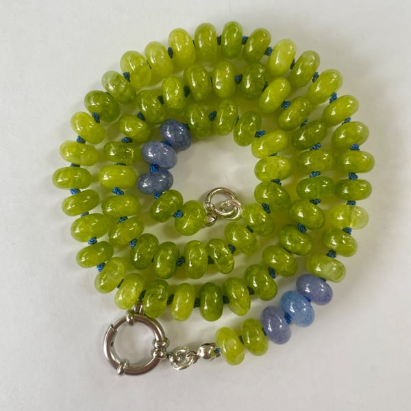 Green agate with aquamarine beaded necklac
