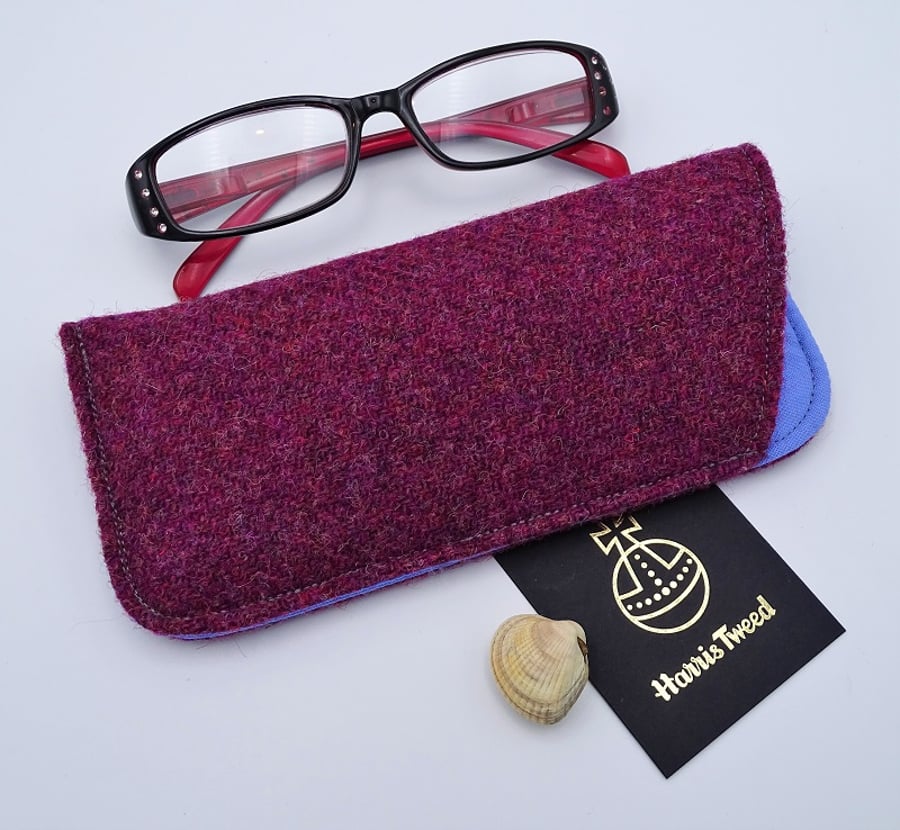 Harris Tweed eyeglasses case in deep plum pink