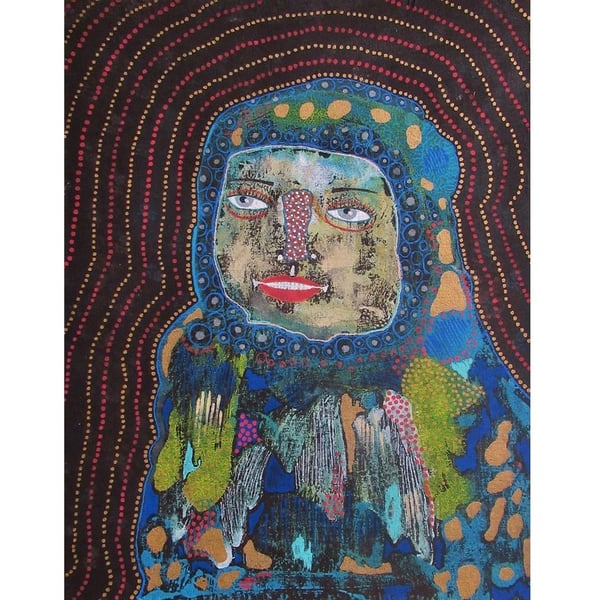 Naive Outsider Art Brut Painting Weird Figure Portrait Large Colourful Primitive