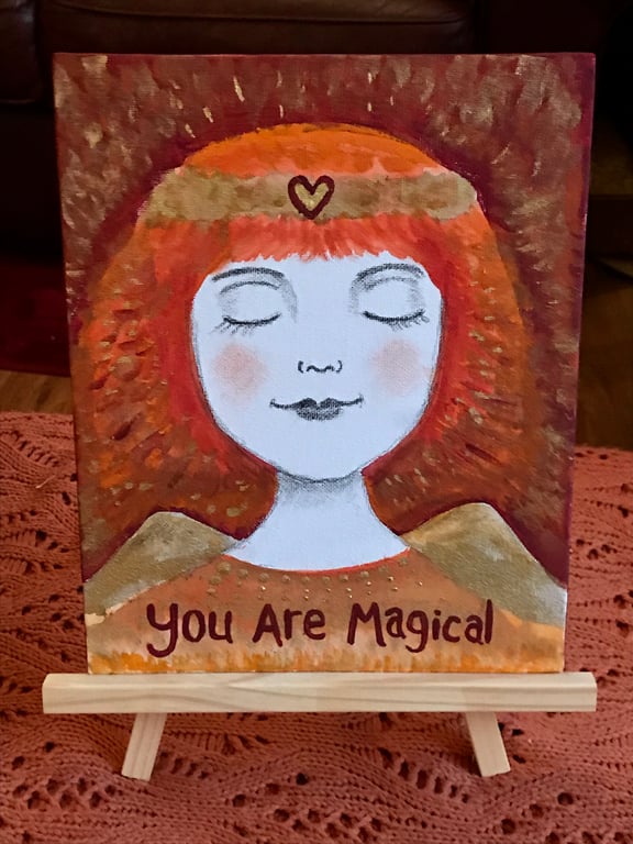 Original painted canvas panel, 10" by 8"  "You are magical"