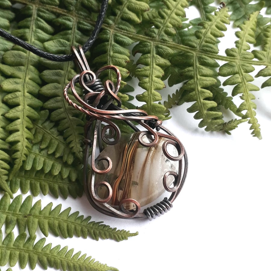 Agate Copper Pendant, Wire wrap Necklace, A Perfect Boho Birthday Gift