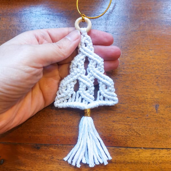 Christmas macrame ornaments, set of 3, Xmas hanging decoration - white