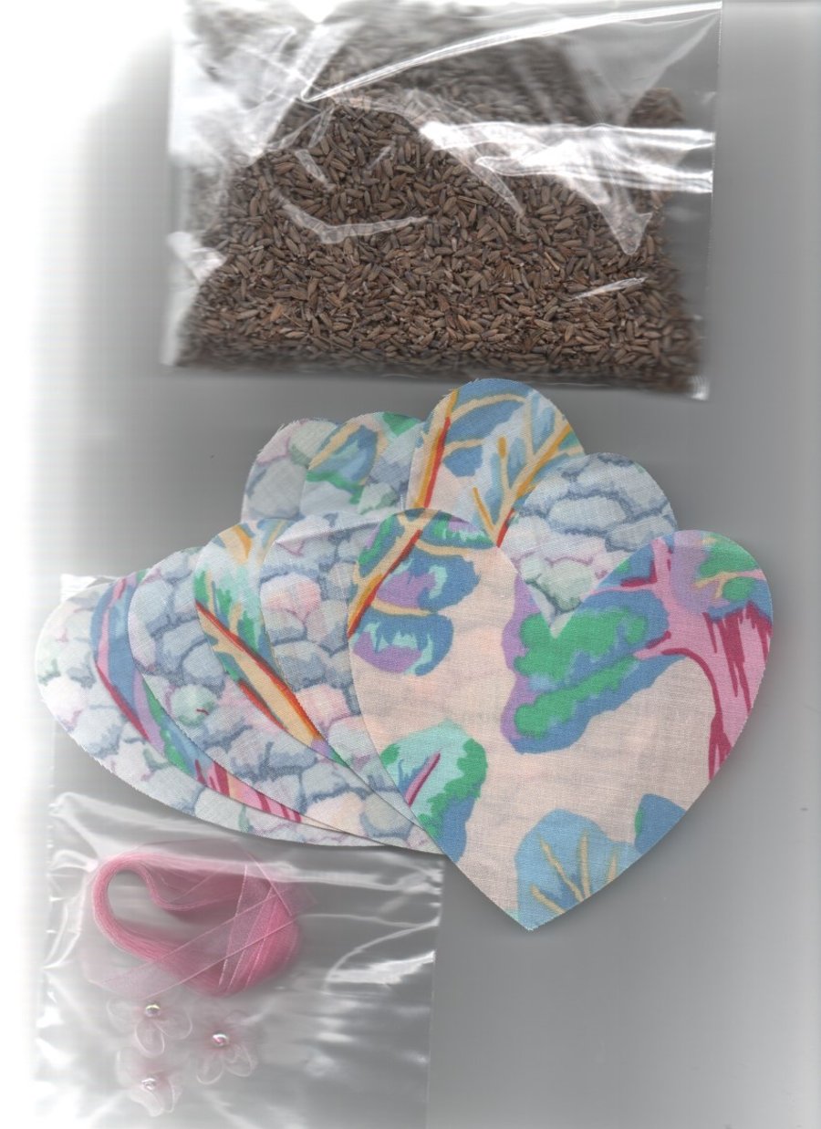 ChrissieCraft sewing kit to make 3 HANGING HEART LAVENDER BAGS