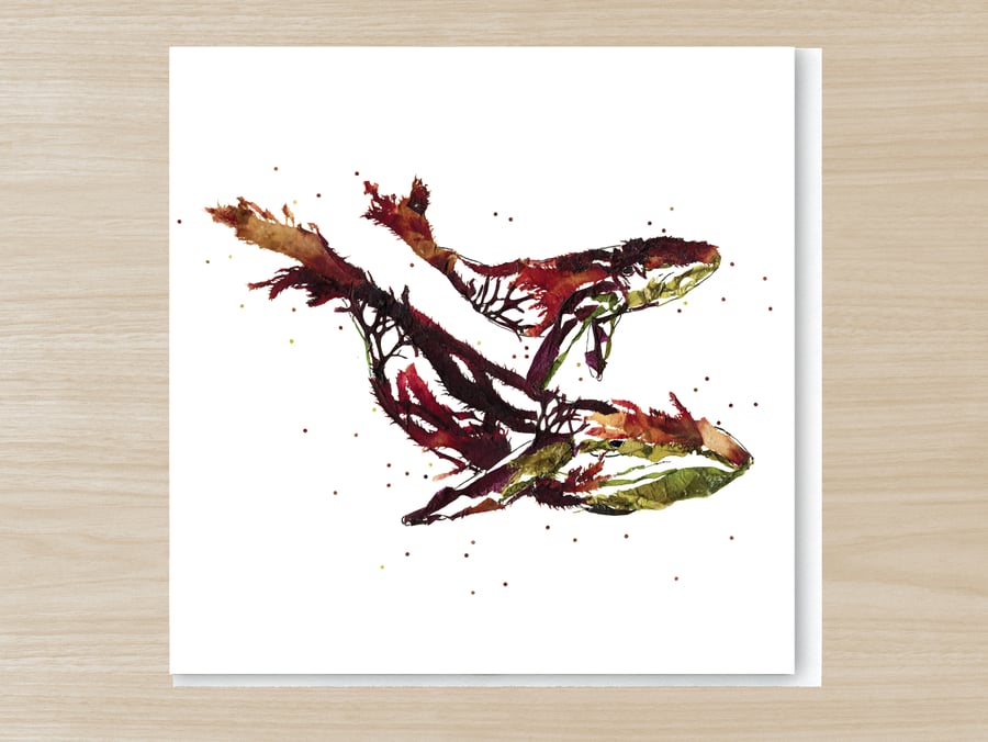 Mother Whale and Her Calf card, Pressed Seaweed print card
