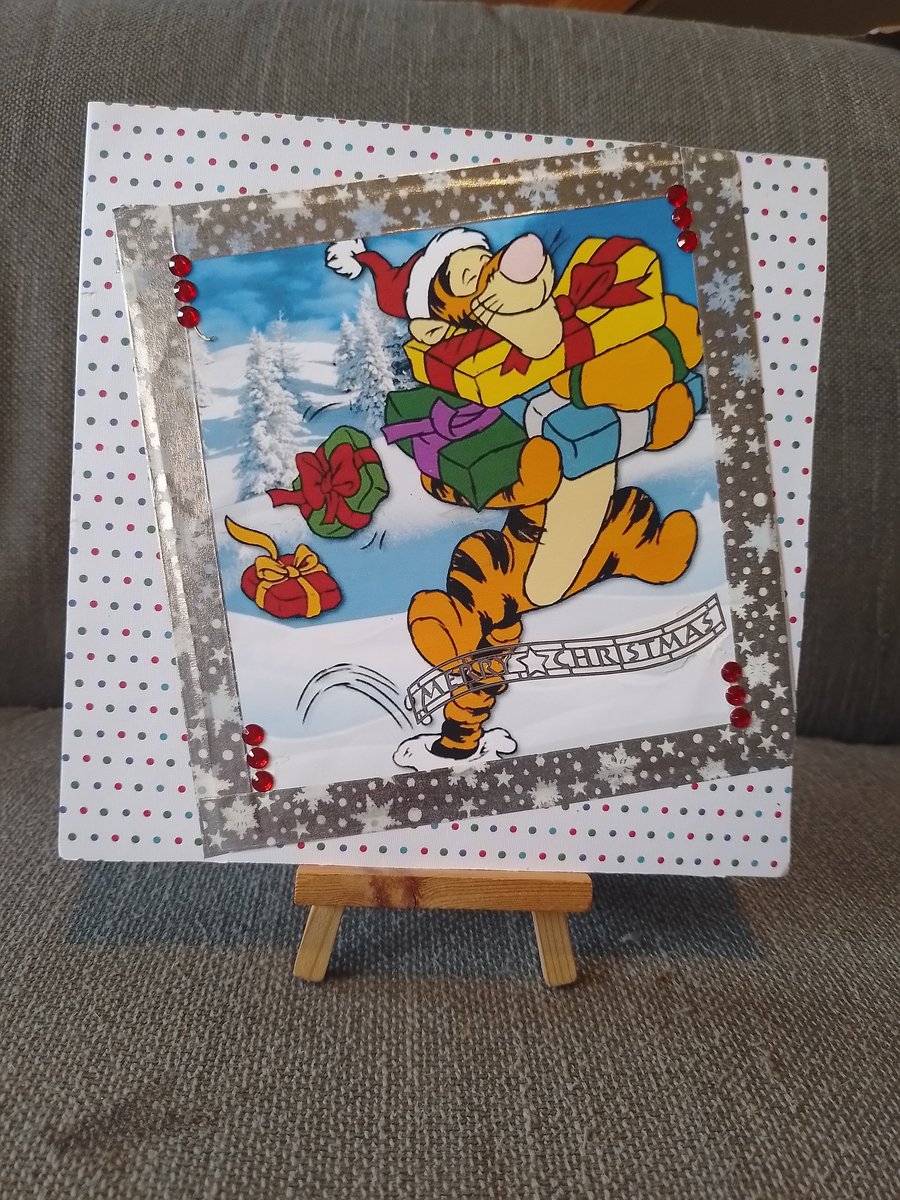 Tigger Delivering Gifts handmade Christmas card