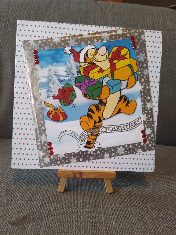 Tigger Delivering Gifts handmade Christmas card
