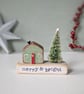 Little Wooden Handmade House in a Bag with Christmas Tree 'Merry & Bright' 