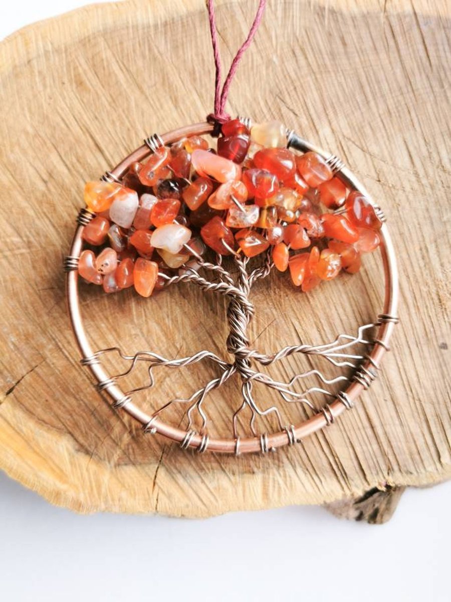  Carnelian Tree of life sun catcher, Gemstone beaded suncatcher