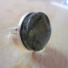 Handmade glass cabochon modern ring - Khaki dichroic