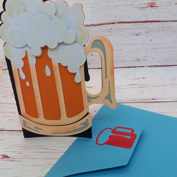 Greetings Card for beer lover, Handmade card for him - Beer Tankard Shaped Card
