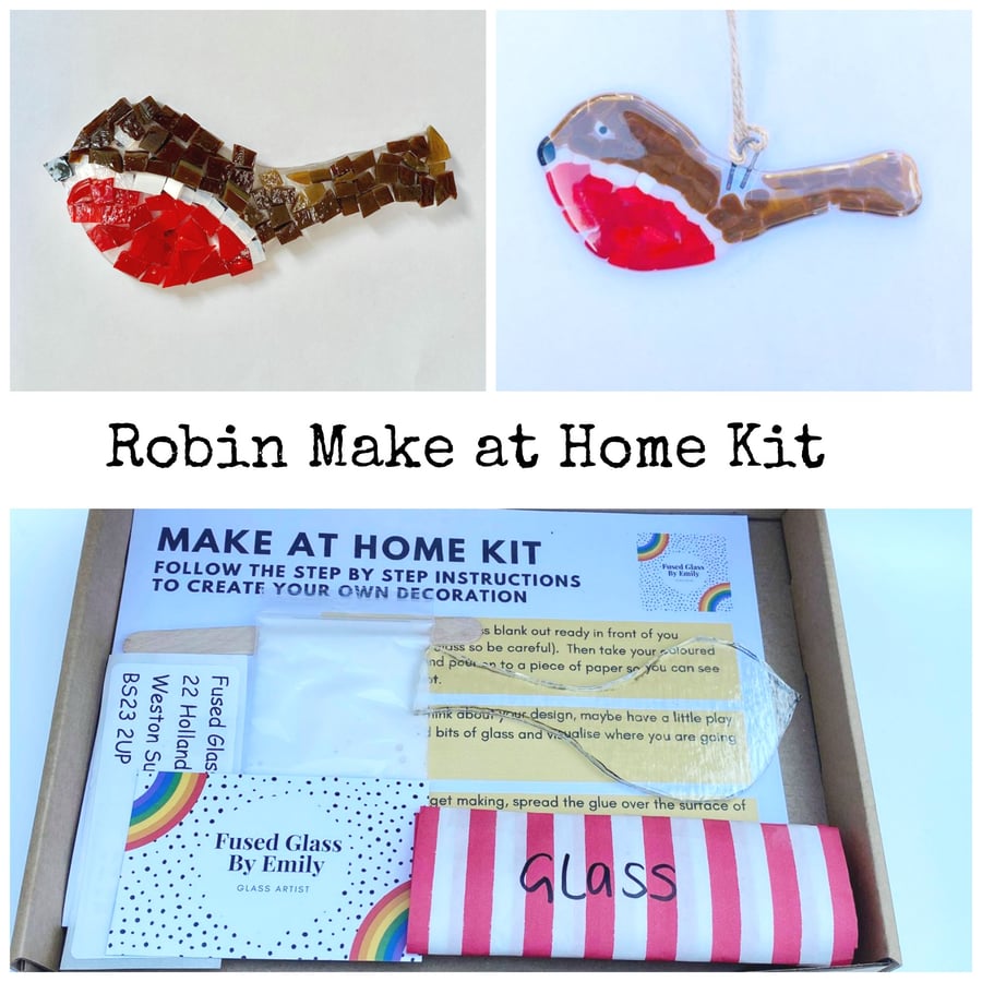 Fused Glass Robin Make at Home Kits, suitable for all ages