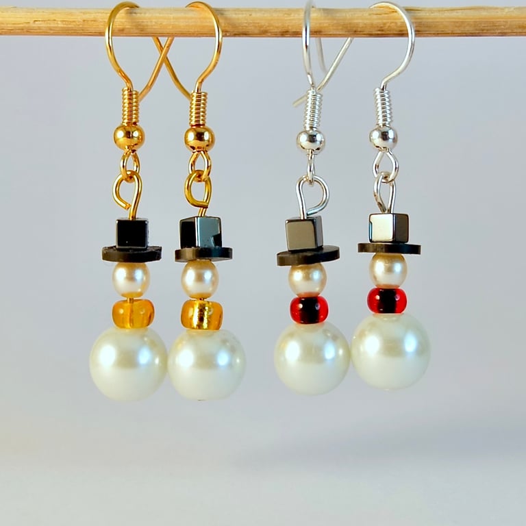 Christmas Snowman Earrings Twin Pack, Stocking Filler, Secret Santa, Free P&P
