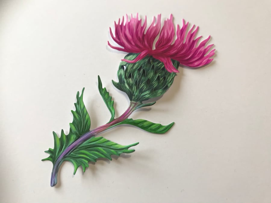 Embossed die cuts for card making - pink Scottish thistle flower