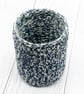 Hand Knitted pen Pot - Blue and White - Recycled Yarn - Image 3