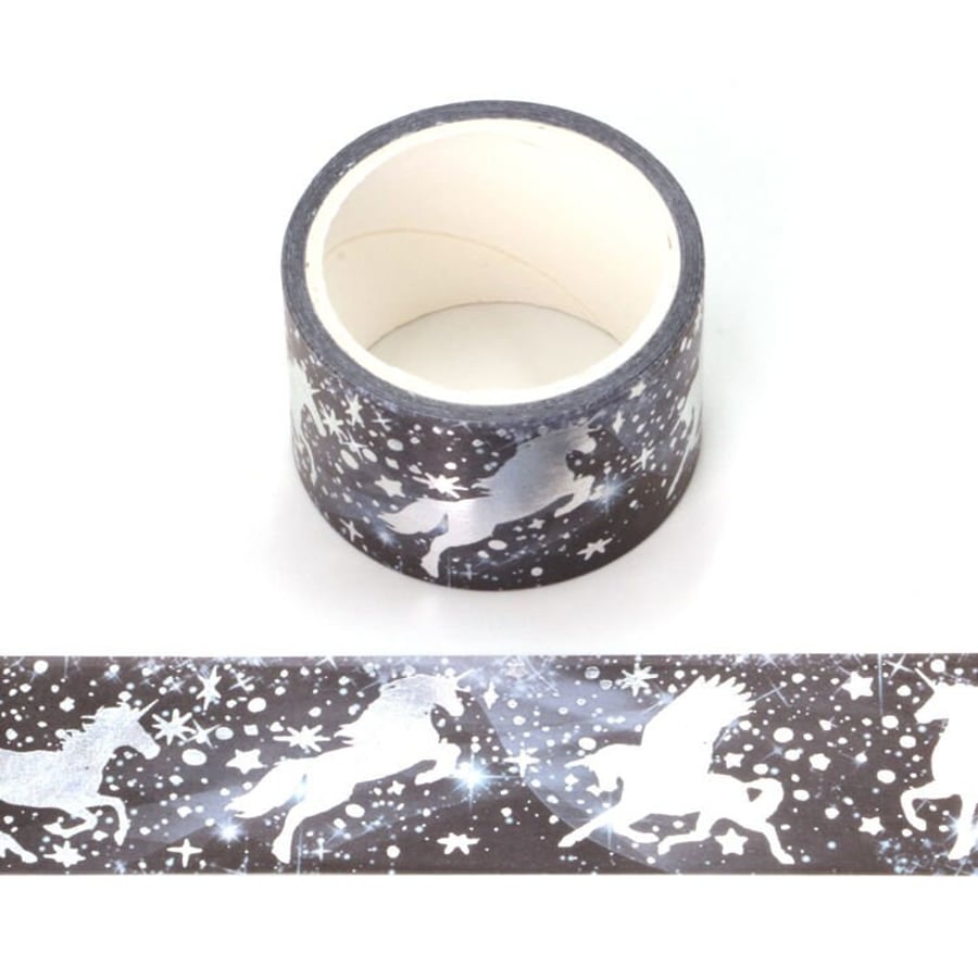 2 Rolls Silver Holographic Foil Magical Unicorns Washi Tape 30mm x 5 Meters Eco 