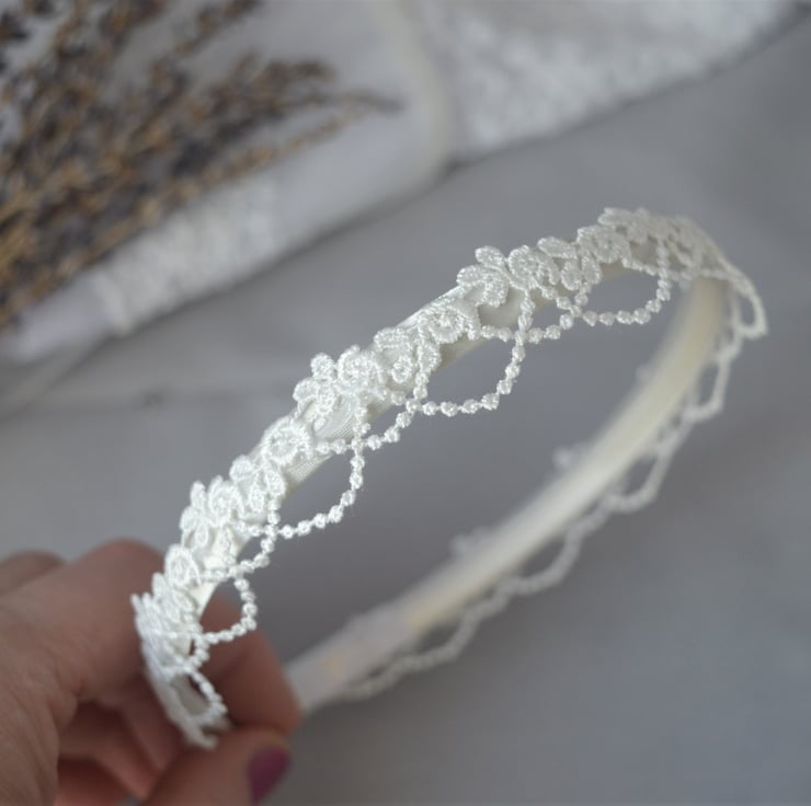 Alice band for holly communion baptism off white lace hair band for wedding