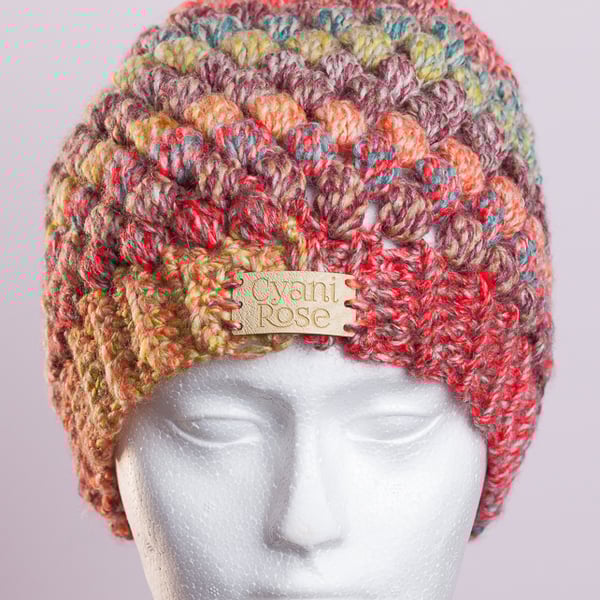 Hat-handmade crochet puff stitch beanie hat autumnal colours