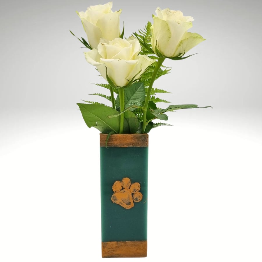 Small Oblong Shaped Vase Made From Green Wax With Gold Paw Decoration Gift