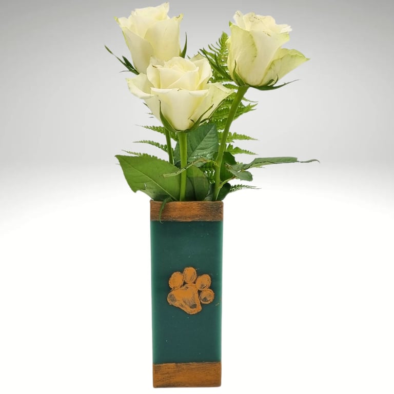Small Oblong Shaped Vase Made From Green Wax With Gold Paw Decoration Gift