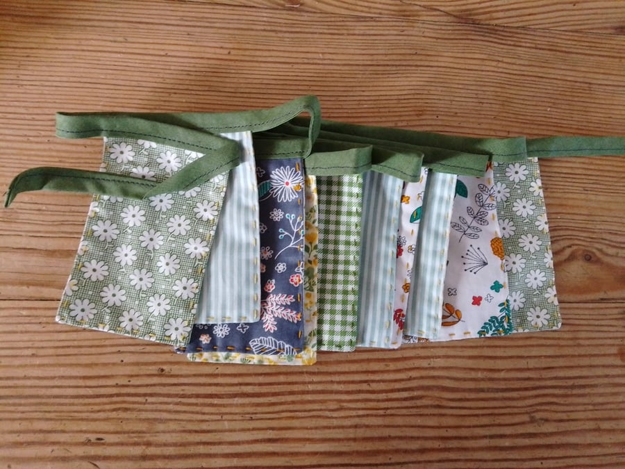 mini bunting handmade in a green floral theme.