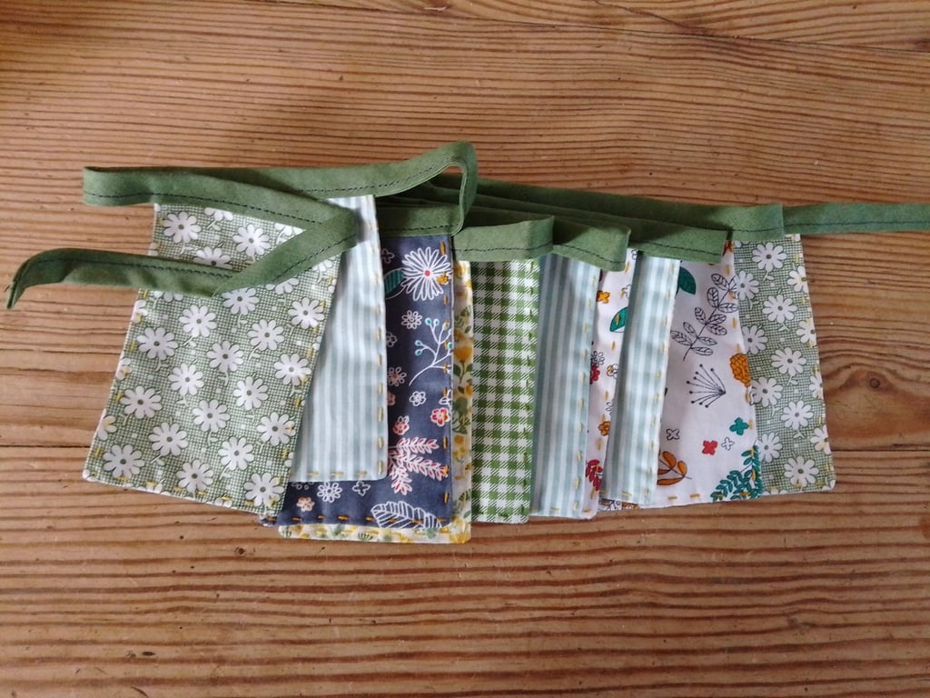 mini bunting handmade in a green floral theme.