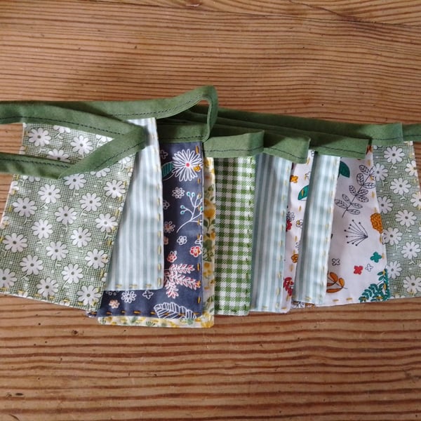 mini bunting handmade in a green floral theme.
