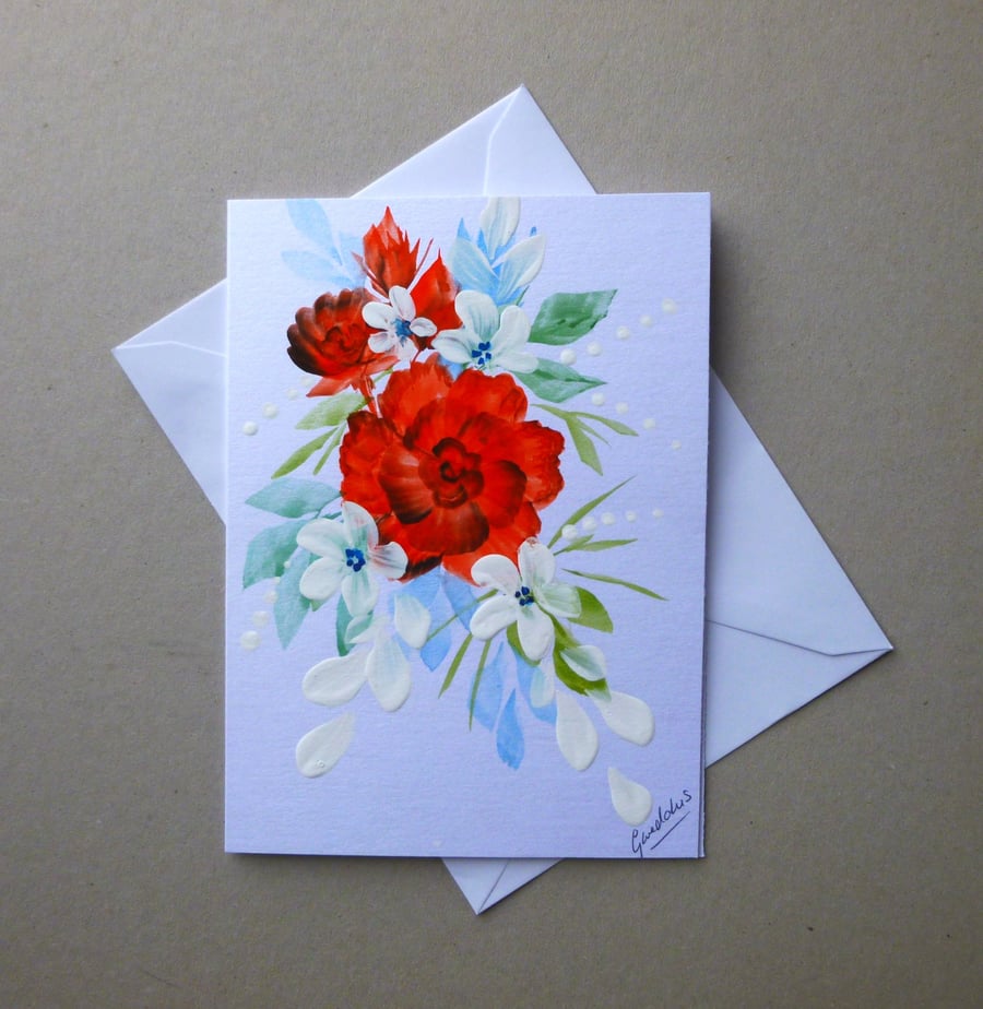 hand painted original art floral greetings card ( ref FA 212 G1 )