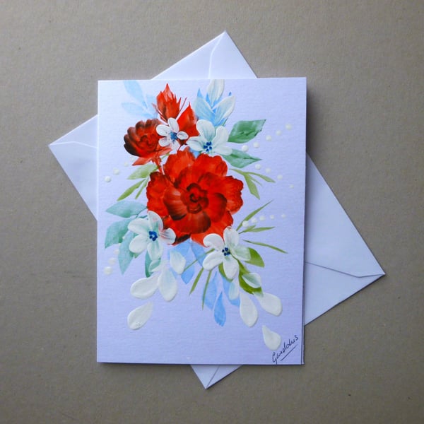 hand painted original art floral greetings card ( ref FA 212 G1 )