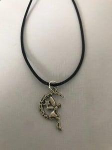 fairy moon charm pendant on a 18" leather cord necklace