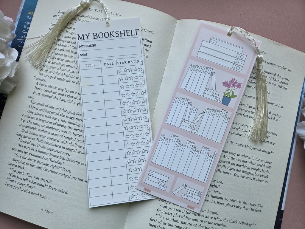 Pink Reading List Rating Bookmark With Tassel