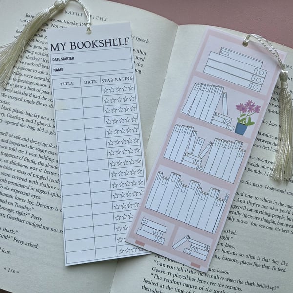Pink Reading List Rating Bookmark With Tassel
