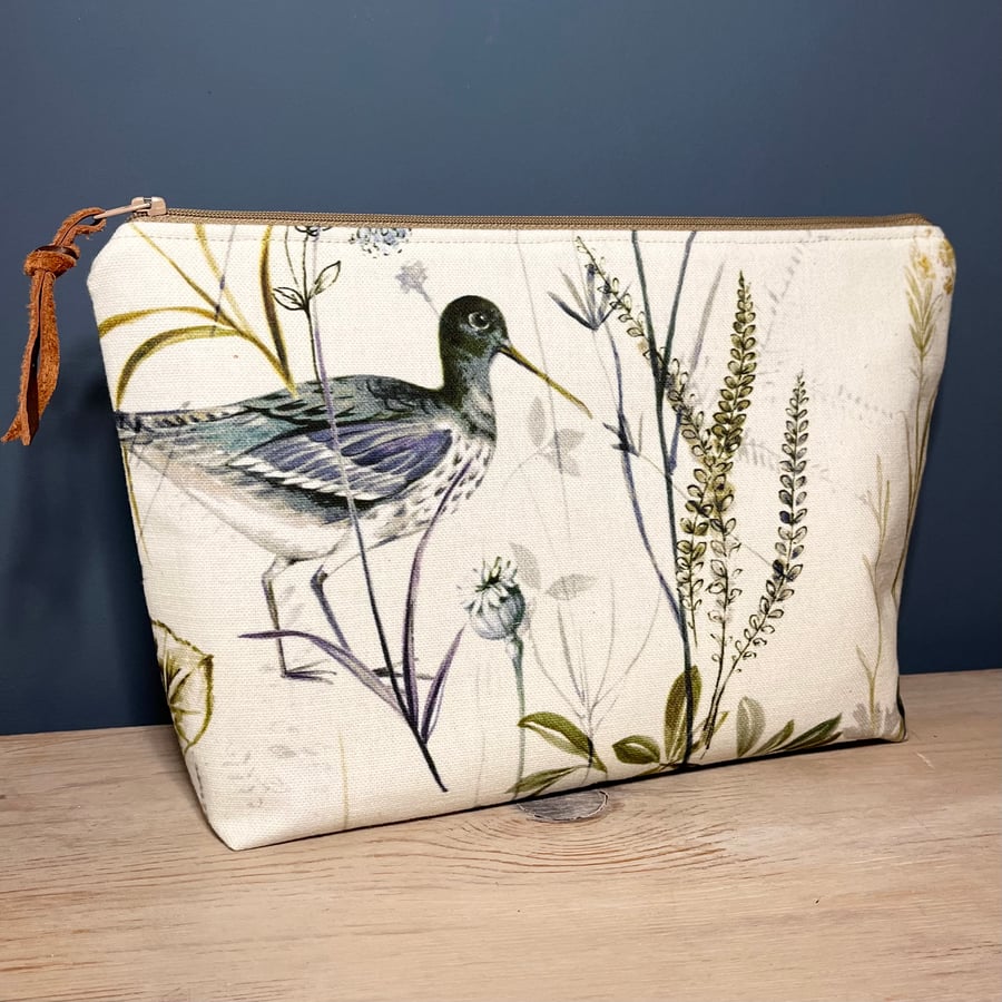 Wading Bird large zip pouch with textured lining 