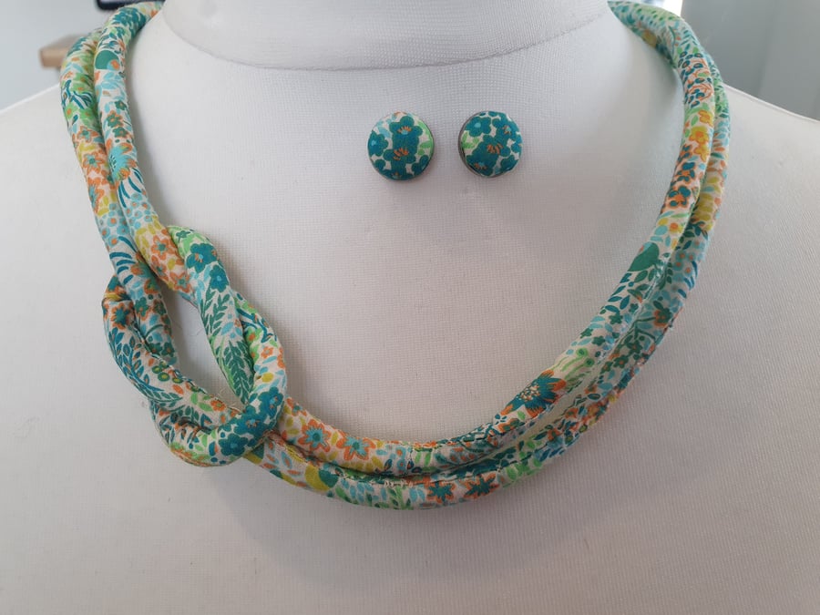  Sylwia - upcycled Liberty tie into  knotted necklace and matching earrings