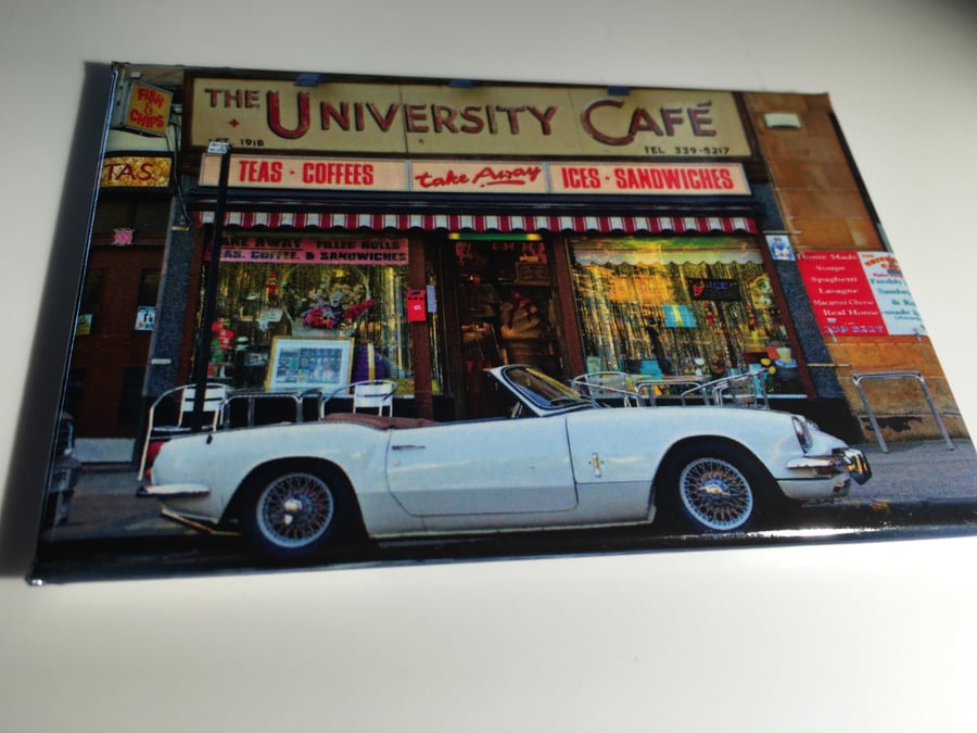 TRIUMPH SPITFIRE, UNIVERSITY CAFE, GLASGOW fridge magnet