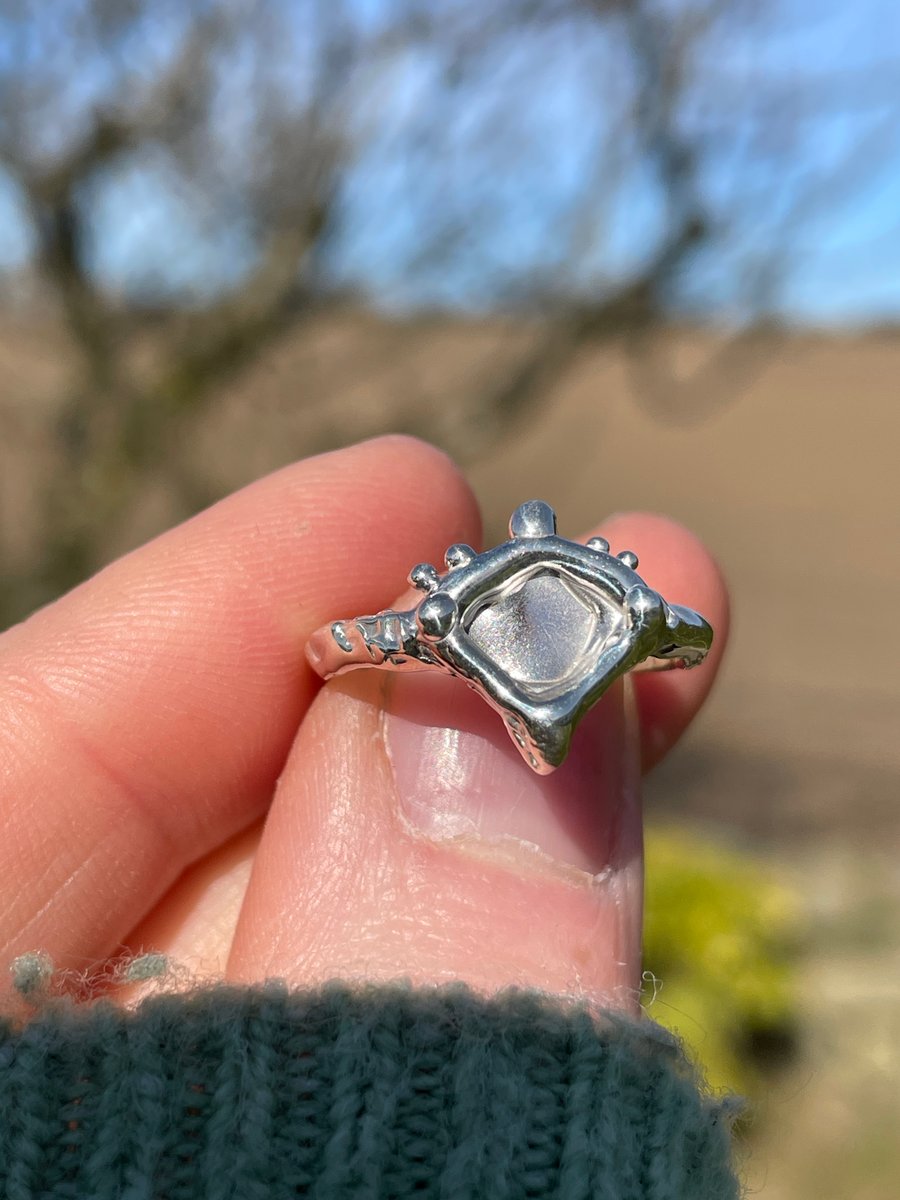 Organic style handmade Sterling silver ring Size N Boho 