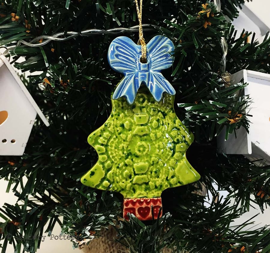  SALE Ceramic Christmas Tree decoration Pottery decoration tree with a bow
