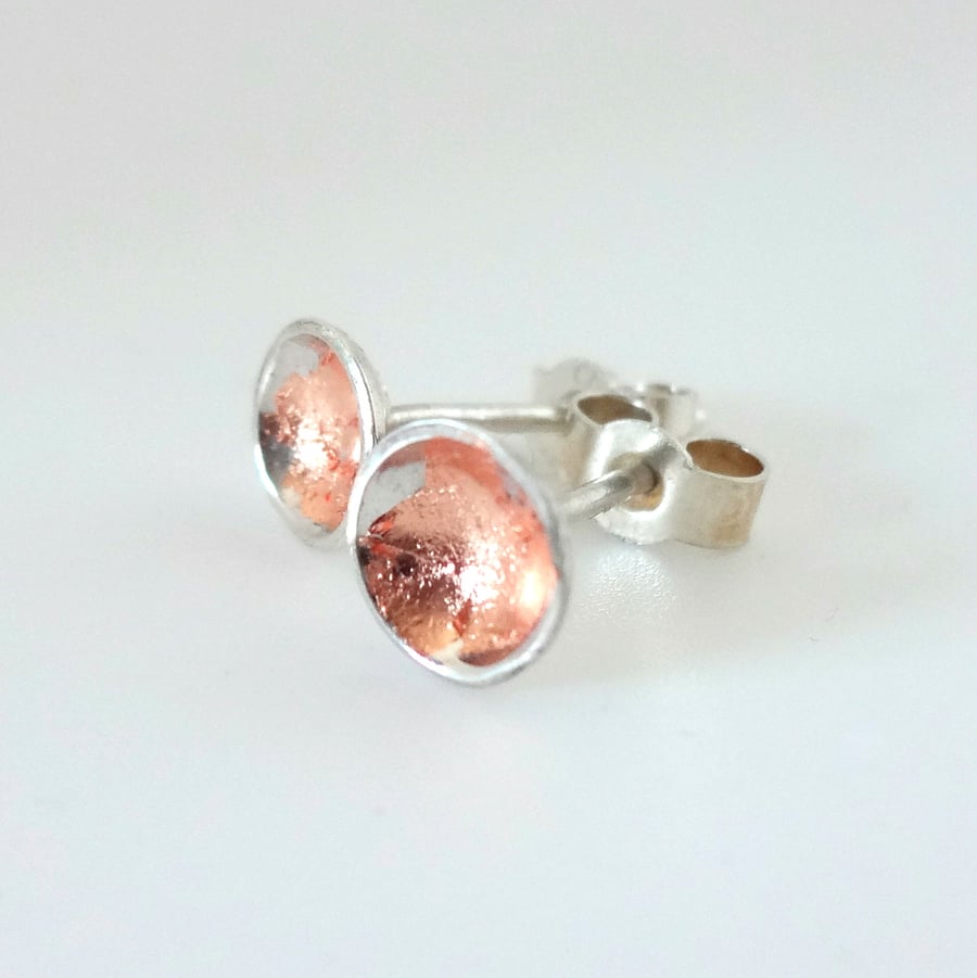 Sterling Silver Studs with Copper Leaf