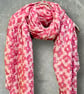 Chic Retro Floral Pink Scarf with Gold Accent for All season,Great Gifts for Her - Image 2