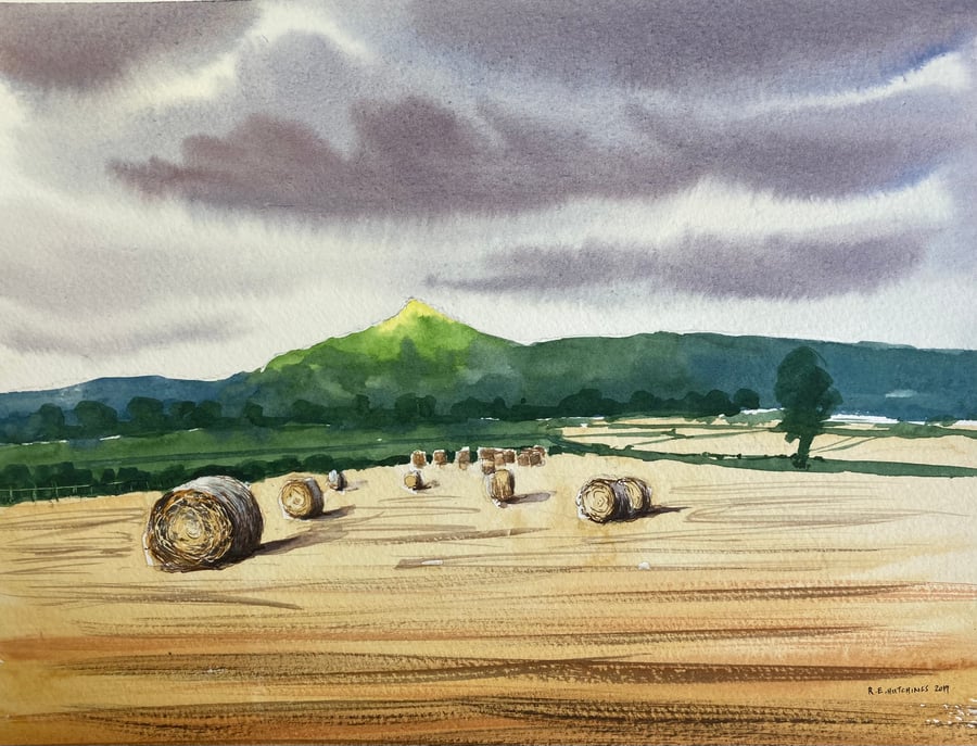 Roseberry topping hay bales (Pure Original Watercolour)