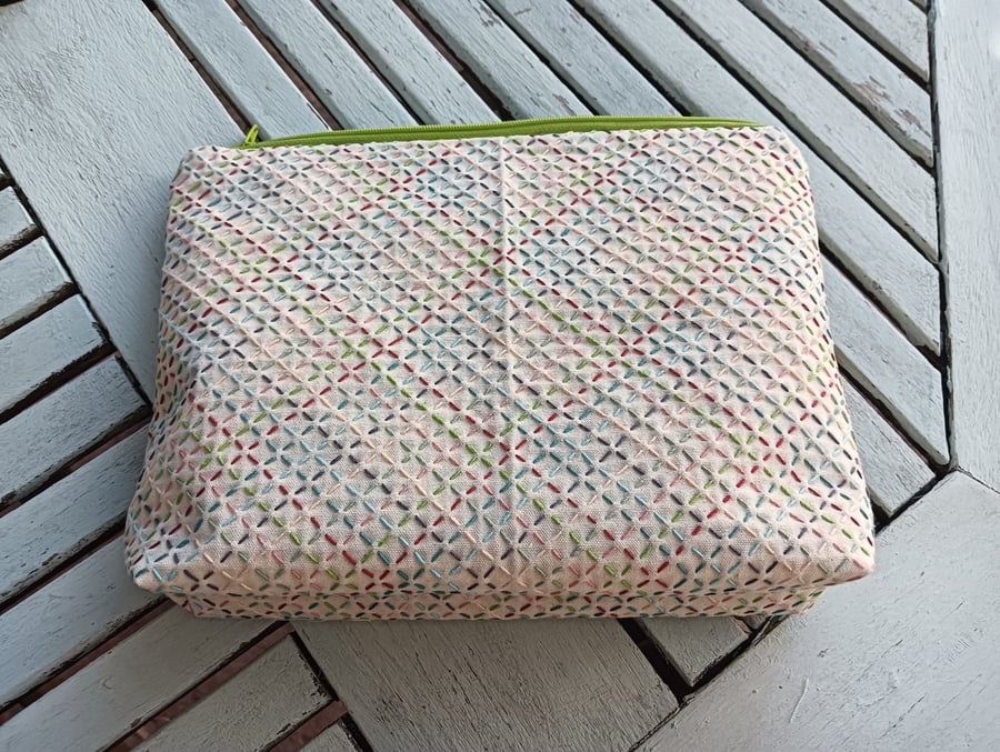 Fabric purse with sashiko embroidery detail 