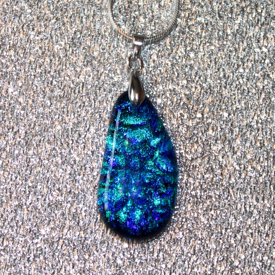 Bubbly Blue Dichroic Glass Pendant Necklace  - 1175