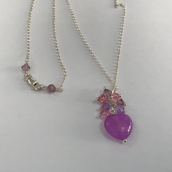 Lavender jade heart and Swarovski crystal necklace
